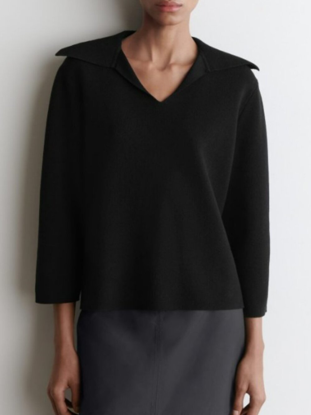 COS Double-knit Open Polo Style Collar Sweater Black Size M